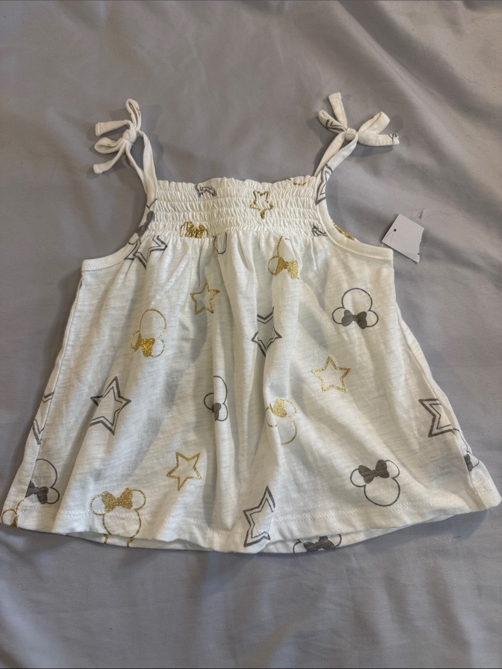 GAP White Tank Top with Gold & Gray Minnie Star Motif